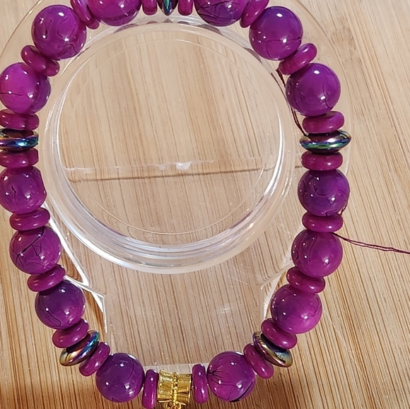 Hand Crafted Charm Stretch Bracelet Purple Gold Engraved Charm Inspirational - Picture 6 of 7